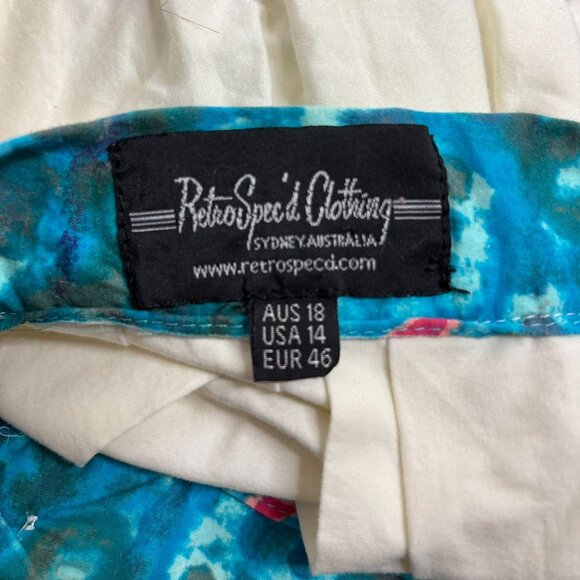 Retro Retrospecd Ocean Print Skirt Size 14 Full Button Front Full Circle Pinup - Picture 5 of 6